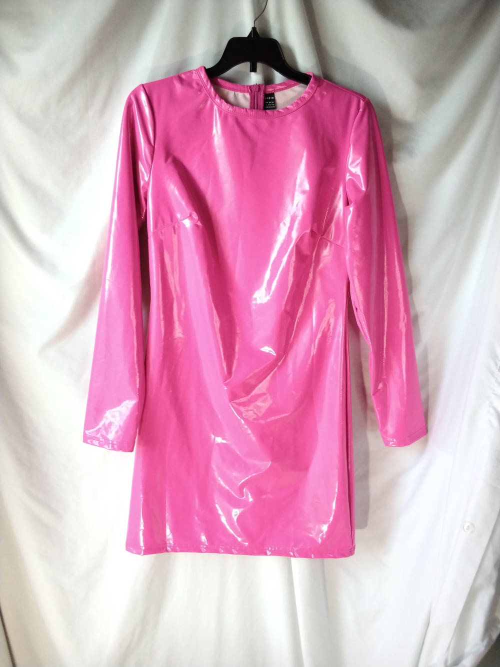 SHEIN Hot Pink Long-Sleeve Vinyl Mini Dress